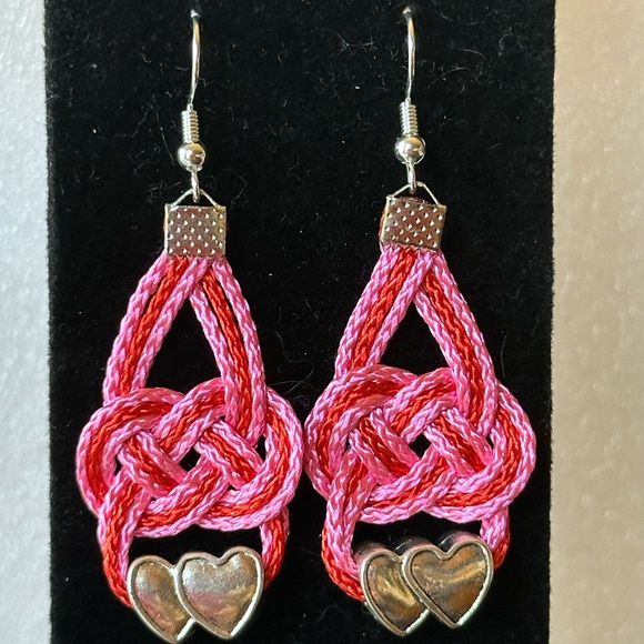 Handmade Pink Heart Knot Earrings - Picture 3 of 4
